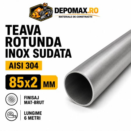 Teava rotunda inox sudata AISI 304, 85 x 2 mm, 6 metri